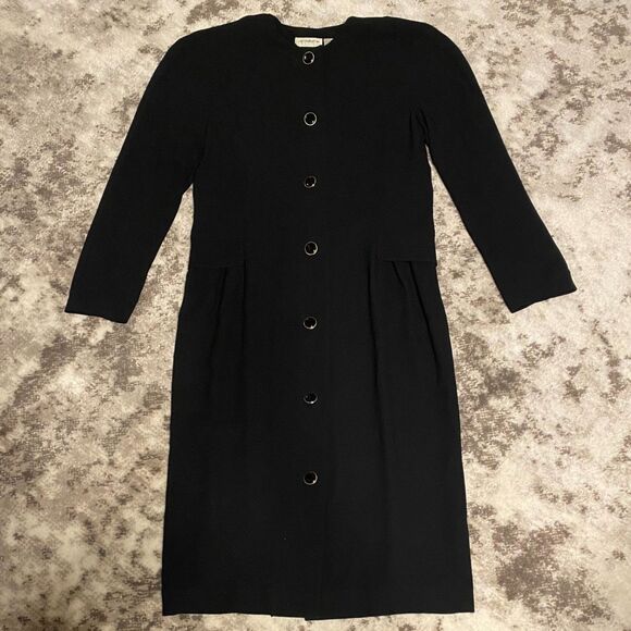 Liz Claiborne Dresses & Skirts - LIZ CLAIBORNE Vintage 1980's Secretary Midi Dress BLACK Knee Length Sz 12